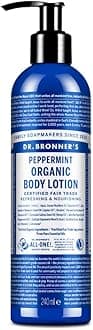 Dr Bronner's Organic Peppermint Hand and Body Lotion, Made with Organic Oils, Used for Face and Body, Certified Fair Trade & Vegan Friendly, 236ml Recycled Bottle