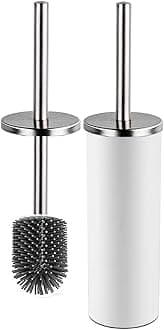 Toilet Brush and Holder,Stainless Steel Lid Handle,Silicone Deep Cleaner Toilet Brushes with Quick Drying Holder Set for Bathroom Toilet(White)