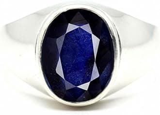 55Carat Natural Blue Sapphire Silver Ring for Men 6 Carat Oval Astrological Size 5,6,7,8,9,10,11,12,13