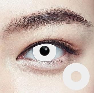 WHITE MD 2 LENS YEARLY CRAZY CONTACT LENS/HORROR LENS WITH CASE, LENS HOLDER AND 80 ML SOLUTION (PACK OF 2 LENS)