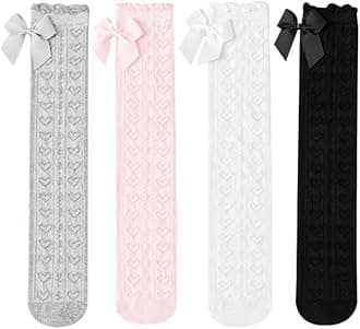 Toptim Little Girl's Knee High Socks Over Calf Kids Overknee Stockings Bow Style (Love Steyle)
