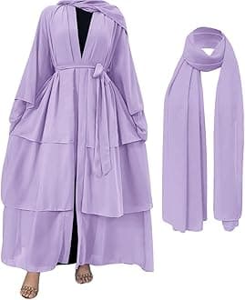 Muslim Abaya Dress for Women - Long Sleeve Islamic Dubai Abaya Cardigan Robe - Middle East Prayer Dress with Hijab