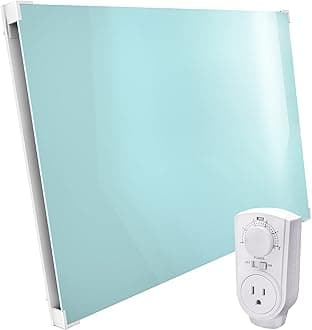 EconoHome Wall Mount Space Heater Panel - 250 Watt Splashproof Convection Heater with Glass Heat Guard - Ideal for 100 Sqf Room or Bathroom - 120V Electric Heater - Energy Saving