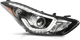 PIT66 DRL LED Projector Headlight Passenger Side Compatible with Hyundai Elantra 2014-2016 Clear Lens Black Housing Amber Reflector HY2503186 92102-3Y510