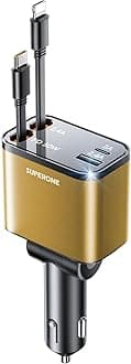 [2024 Upgraded] 4 in 1 Retractable Car Charger, SUPERONE Smaller Fast Car Phone Charger 69W with Cord, USB C and iPhone Car Charger Adapter, Compatible iPhone 15/15 Pro Max/14/13/12/11, Sumsung
