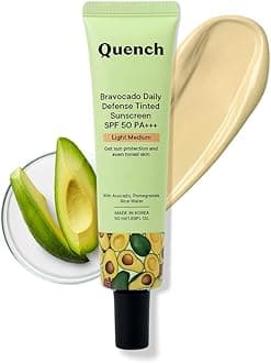 QUENCH BOTANICS Daily Defense Tinted Sunscreen SPF 50 PA+++ for Glowing Skin with Avocado & 2% Niacinamide | Blue Light Protection | Satin-Matte Finish | Made in Korea (Light Medium, 50ml)