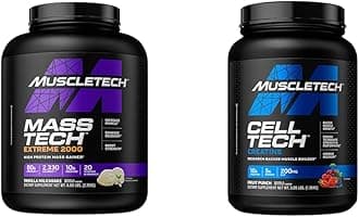 MuscleTech Mass Gainer Mass-Tech Extreme 2000, Muscle Builder Whey Protein Powder & Creatine Monohydrate Powder Cell-Tech Creatine Post Workout Recovery Drink Muscle Builder