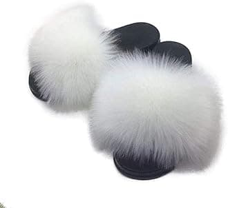 Women's Faux Fur Slides Slippers Fluffy Fuzzy Sandals Open Toe Furry Slide Flip Flop Indoor Outdoor