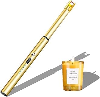 Navpeak Electric Candle Lighter Windproof USB Rechargeable Flameless Long Neck Lighter for Candles Gas Stove Fireplace BBQ Kitchen Grills (Gold)