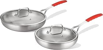 DELARLO Tri-ply Stainless Steel Frying Pan Set with Lid 8" 10" Induction Skillets Chef's Pan,Pots and Pans Set Kitchen Cookware Frying Pan Set Dishwasher and Oven Safe