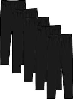 BOOPH5 Pack Girls Leggings Cotton Full Length Stretchy Kids Pants Footless 5-14 Years