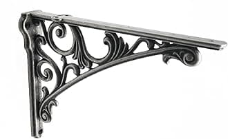 Decorative Shelf Bracket 8 inch, Rustic Antique Silver Brackets for Shelving, Heavy Duty Vintage, DIY Projects, Hardware Included, 4 Pack,7.87x5.6x1.73 inch,Baroque Style