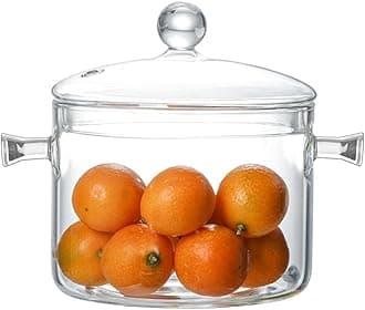 Glass Cooking Pot, 1.7L/57oz Heat-Resistant Borosilicate Glass Saucepan with Cover, Cookware Set Stovetop Pot for Soup, Pasta,& Baby Food (57OZ)