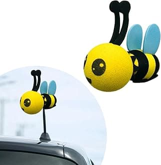 Bee Car Antenna Toppers, Automotive Roof Lovely Face Bumble Bee Antenna Balls Stickers Decor, EVA Funny Cute Honey Bee Antenna Hat for Vehicles, Universal Car Accessories (Blue, Unblink)