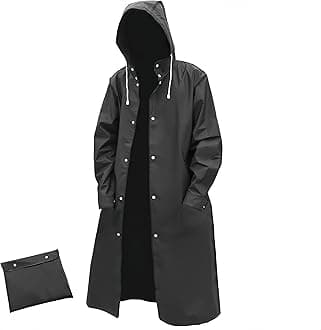 Men Black Waterproof Long Raincoat Rain Coat Hooded Trench Jacket Outdoor Hiking -yuyi