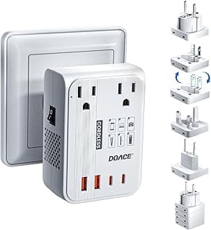 DOACE 220V to 110V Converter for European Travel - 6 in 1 350W Voltage Converter US to Europe, Power Converter Adapter Combo with PD Fast Chargers for Hair Straightener Shaver Toothbrush Laptop Phone