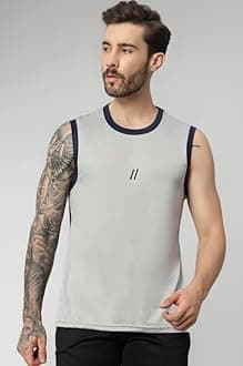 ATICX Men's Polyester Sports Sleeveless T Shirt - Gym Vest, Workout Sando, Training Tank Top, Cut Sleeves Quick Dry Tee for Running, Swimming, Badminton, Fitness & Sports