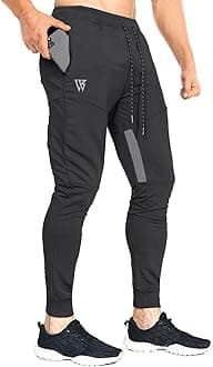 Mens Tapered Workout Track Pants, Slim Fit Gym Jogger Sweatpants, Casual Athletic Trousers with Zip Pockets