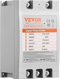 VEVOR Single Phase to 3 Phase Converter - 10HP 30A 220V Input/Output Digital Phase Shifter for Residential & Light Commercial Use (One Converter for One Motor Only)