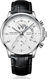 Men's Luxury Chronograph Quartz Wrist Watch, Casual Dress Black Leather Band Calendar Date Analog Formal Business Waterproof Wristwatch, Fashion Gifts Luminous Dial Watches for Men