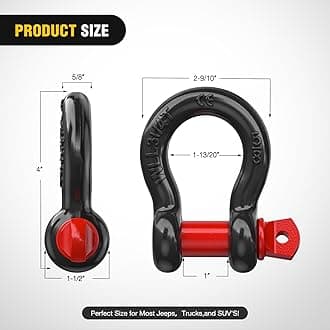 Nilight 4 Pack Small Shackles 5/8" D-Ring Shackle 3.25 Ton (7165 Lbs) Capacity Heavy Duty Off Road Recovery Shackle Kit for Cars and Other Applications for Tie Downs, Black Red