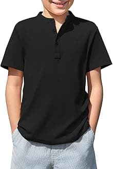 Haloumoning Boys Short Sleeve Henley Shirt Kids Casual Button Front Summer T-Shirts Tops Tees 5-14 Years