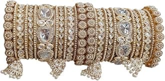 Traditional Indian Bangles Set, Gold-Plated Crystal Jhumka Bracelets, Wedding Jewellery