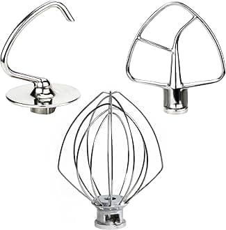 Funmit Mixers Accessories Stainless Steel Attachments Replacement for Kitchen-aid Mixers, K45WW Wire Whip, K45DH Dough Hook, K45B Coated Flat Blade Paddle, Kitchen Tilt-Head Aid Stand Mixer Attachment