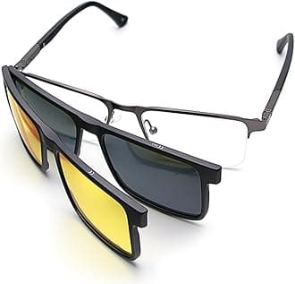 BauhausMagnetic Clip on Sunglasses for Men & Women Polarized UV Protection Retro Square Eyeglasses Fit Over Night Driving