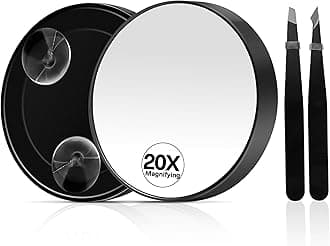 20X Magnifying Mirror, Magnified Makeup Mirror with 2 Tweezers, Magnifying Mirrors with Suction Cup for Bathroom, Travel Mirrors for Women, Ideal for Makeup, 3.5 Inches (Black)
