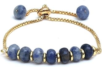 Gempires Denim Sodalite Beads Bolo Bracelet, Healing Crystal Bracelet, Thank You Gift, 14k Yellow Gold Plated, Adjustable Slider Bracelets For Women