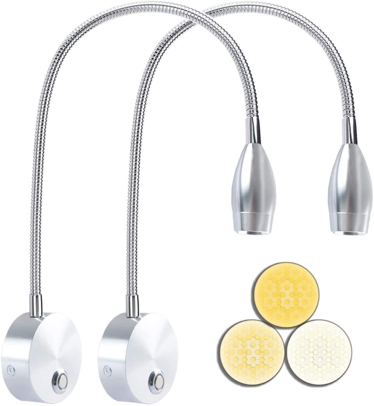 Adust Bedside Reading Light, Bedroom Reading Lamp, 3W LED Touch Dimmable Brightness Minimalist Wall Headboard Reading Lamp, Adjustable Colour Temperature, 3000k, 4000k, 6000k