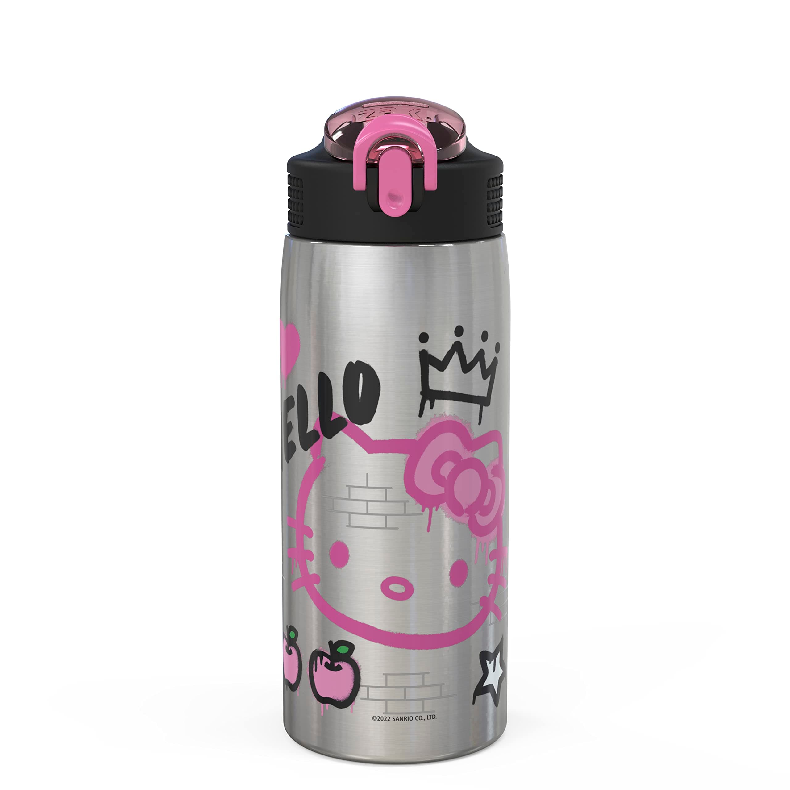 Sanrio Water Bottle for Travel and At Home, 19 oz Vacuum Insulated Stainless Steel with Locking Spout Cover, Built-In Carrying Loop, Leak-Proof Design (Hello Kitty)