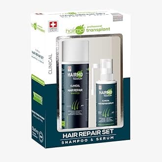 HairMD Transplant Hair Repair Set - Potent Hair Loss Treatment with Biotin, Keratin, Collagen, Provitamin B5 - Soothing Serum and Shampoo for Recovery
