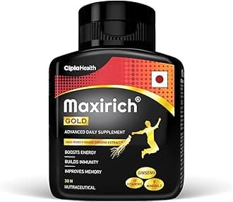 Cipla Maxirich Gold Daily Multivitamin (30 Softgels) with high purity grade Ginseng Extract*, 10 Vitamins and 9 Minerals | Boosts Energy & Immunity | Reduces Fatigue | Helps Improve Mental Alertness