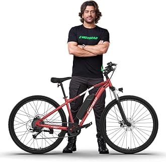 E MOTORAD - RIDE THE ELECTRIC REVOLUTION T-REX AIR Unisex Electric Bicycle 29" Wheel Size 16.5inch Frame 250W BLDC Motor Front Suspension 7 Speed Shimano Gears (Metallic Red, 16.5inch Wheel)