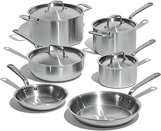 - Cookware | 10 Piece Stainless Steel Pot and Pan Set | 5 Ply Clad - Includes Stainless Steel Frying Pans, Saucepans, Saucier and Stock Pot W/Lid | Professional Cookware | Crafted in Italy