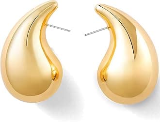 Chunky Gold Hoop Earrings for Women, Lightweight Waterdrop Teardrop Hollow Open Hoops, Hypoallergenic Gold Plated Earrings Fashion Jewelry for Women Girls 18/25/32/47mm