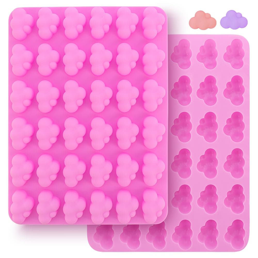 2 Pack 3D Cloud Shape Silicone Mold Clouds Shaped Chocolate Molds Silicone Candy Molds Non-Stick Cloud Ice Cube Tray Fondant Molds Baking Tools for Jelly Cookie Soap Pudding, Pink
