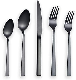 Berglander Brushed Black Silverware Set, Satin Black Flatware Set, Stainless Steel Heavy Duty Rust Proof Titianium Plating Dishwasher Safe Matte Cutlery Set Service For 4