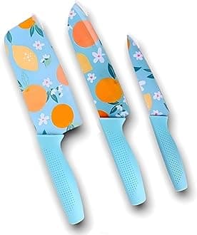Carrot Kitchen Knife Stainless Steel 3 Pieces Professional Knife Set with Color Printing and Non-Slip Handle (3 PCS Multi Color)