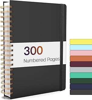 Forvencer A4 Lined Spiral Journal Notebook with 300 Numbered Pages, 11" X 8.5" Thick Journals for Writing with 100GSM Paper, Hardcover Notebooks with Contents for Work, School, Black Unknown Binding