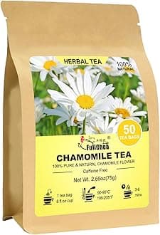 Chamomile Tea bags, 50 Teabags, 1.5g/bag - Pure & Natural Chamomile Flower Herbal Tea for Relaxation - Non-GMO - Caffeine-free - Support Digestion & Boost Immune System