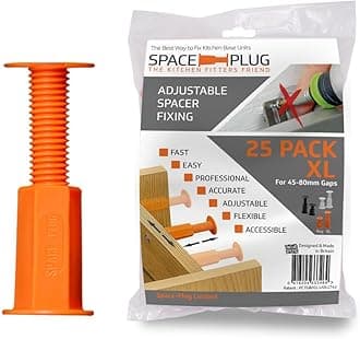 Space-Plug Adjustable Spacer Fixings (XL size for 45-80mm gaps), 25 Pack of Original Orange Spacers, Professional & DIY use for kitchen, bedroom, bathroom & furniture installations