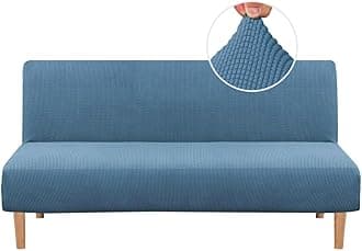Armless Futon Cover Stretch Sofa Bed Slipcover Protector Elastic Feature Rich Textured Lycra High Spandex Small Checks Jacquard Fabric Sofa Shield Futon Cover, Machine Washable, Dusty Blue