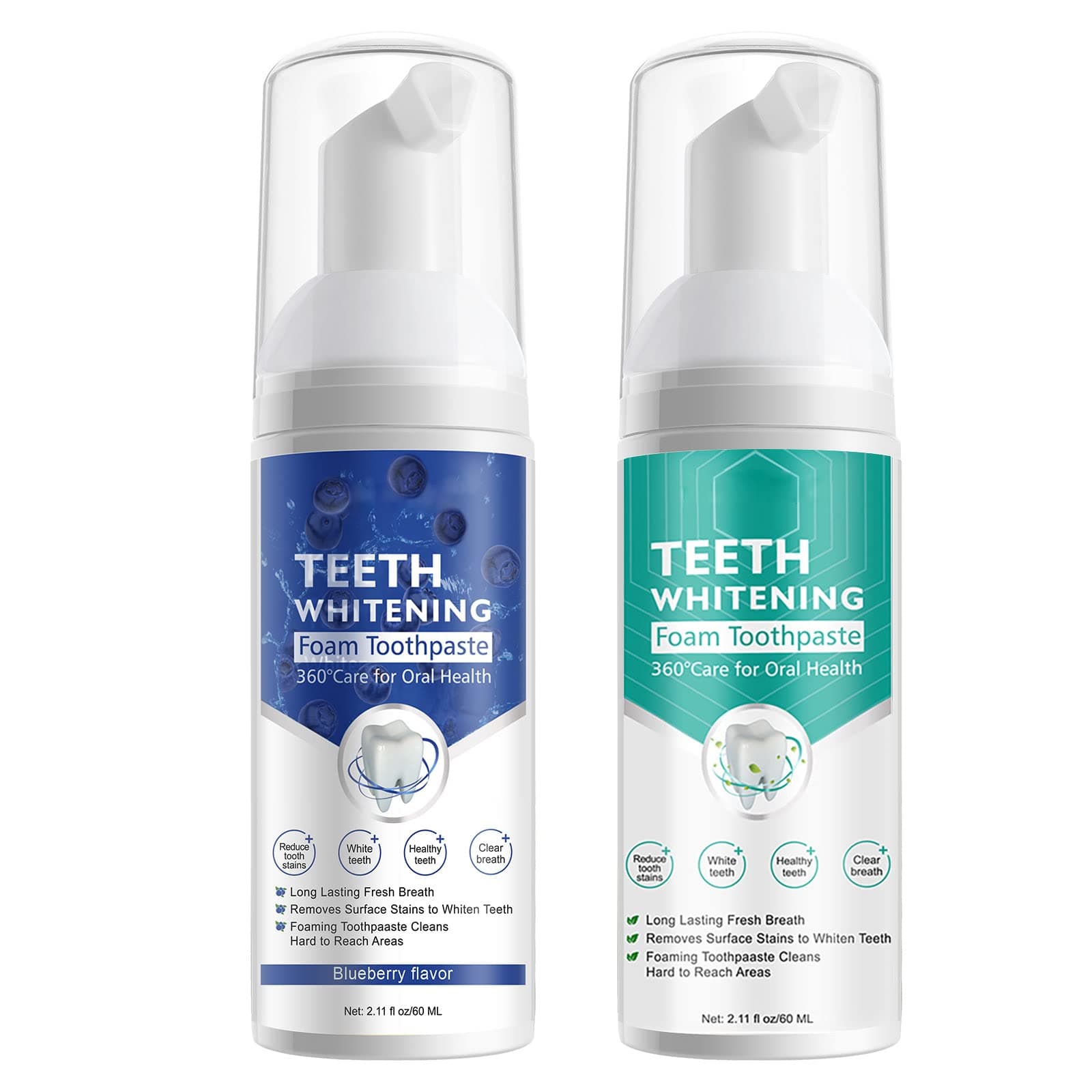 2PCS Foam Toothpaste, Whitening Baking Soda Toothpaste, Ultra-fine Mousse Foam Deeply Cleaning Gums, for Great Oral Care & Whitening Result Blueberry and Mint