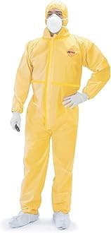 Tiger Tough Chemical Protection Coveralls - Hazmat Suits with Hood & Zipper – Durable Yellow Chemical Suit for Industrial Use