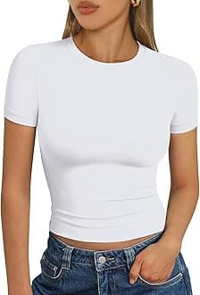 Trendy Queen Womens Short Sleeve T Shirts - Buttery Soft Summer Crop Tops Slim Fit Y2k Basic Tees for Workout