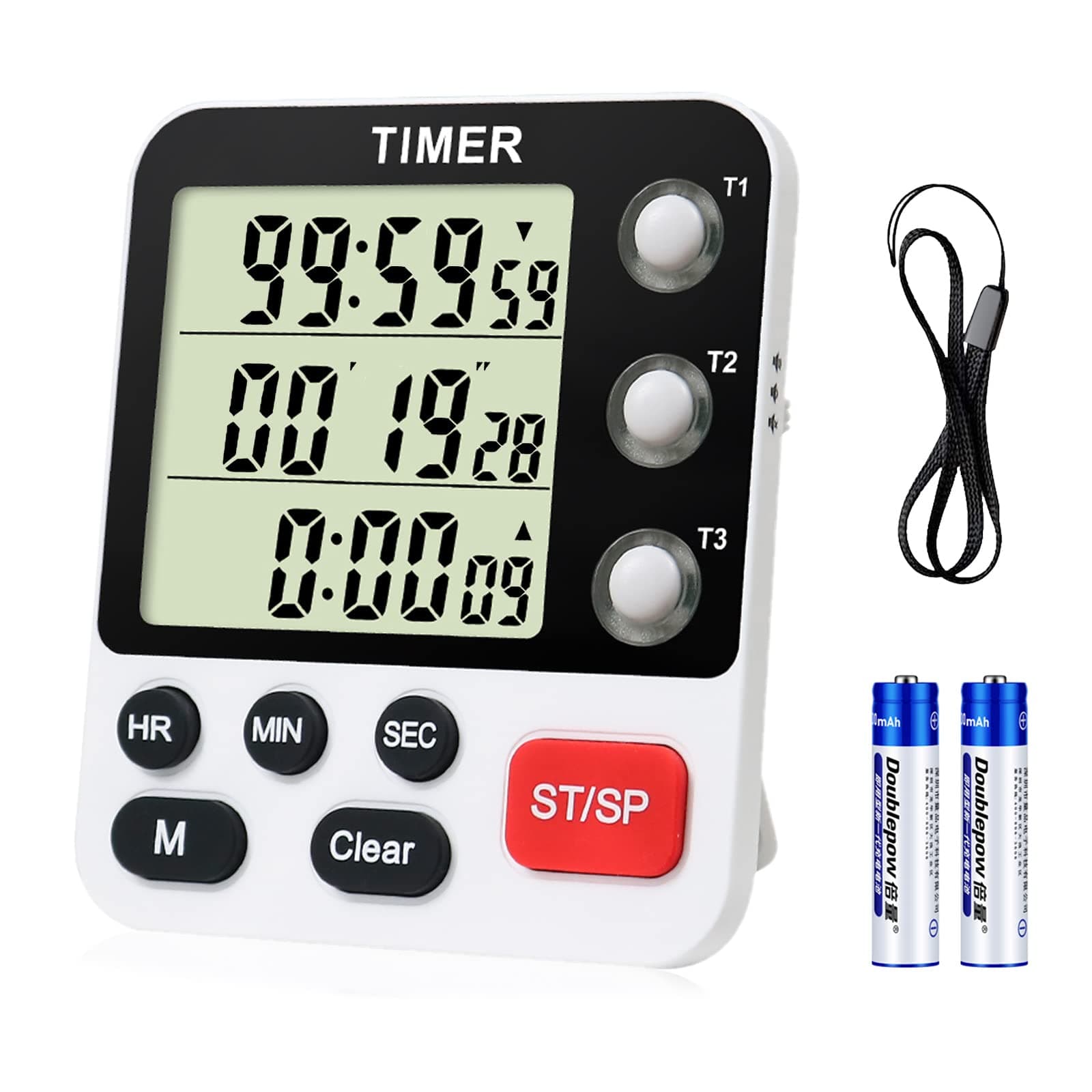 Digital 3 Channels Kitchen Cooking Multiple Timer with Large LCD Count Up Down Stopwatch ON Off Switch Timer for Teaching Reading 3-Level Adjustable Volume with Magnetic Back Battery Included