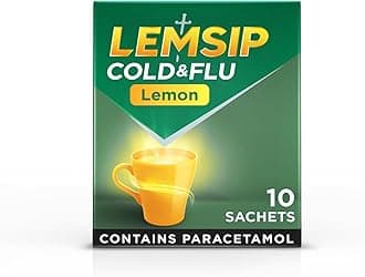 Lemsip Cold and Flu Sachets, Lemon, 10 Total, Paracetamol, Cold and Flu Relief, Headache, Blocked Nose Relief, Sore Throat Relief, Fever, Full Relief, Decongestants, Medication
